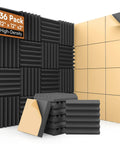 Premium Soundproof 36 Pack Wedge Acoustic Foam Panels Self Adhesive Wall Tiles High Density Fire Resistant Audio Dampening Treatment For Home Studio And Gaming Den Room Vibes Black displayed on a wall with various angles.