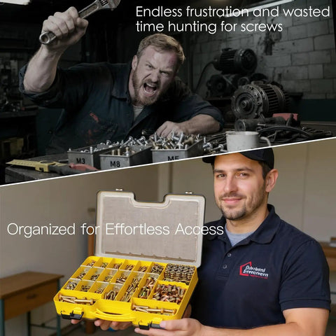 1066 Piece Metric Bolt And Nut Assortment Kit 8.8 Grade Hex Fasteners showcased in organized yellow case for easy access.