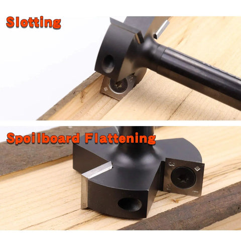 CNC Spoilboard Surfacing Router Bit With Half Inch Shank And Two Inch Cutting Diameter For T-Slotting And Slab Flattening, Carbide Milling Cutter With A 3 Wing Design And Black Titanium Coating For Pro Grade, Heavy Duty Woodworking
