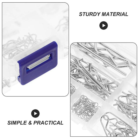 Close-up of Stainless Steel Cotter Pins Assortment Kit 125 Pieces For Quick Locking And Secure Fastening in a compartment box