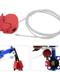 Heavy Duty 1.8M Adjustable Cable Lockout Fits 4 Locks with red housing and steel cable for securing machinery in harsh environments.