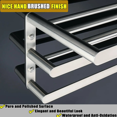 Close-up of 25 Inch Wall Mount Towel Rack With Single And Double Bars In Brushed Nickel Stainless Steel SUS 304