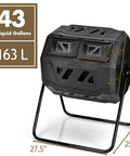 Dual Chamber Outdoor Compost Tumbler With 43 Gallons Capacity 360 Degree Rotating Barrel for fast easy yard waste composting.
