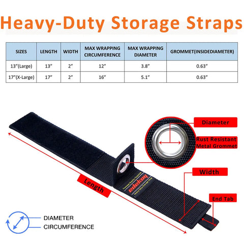 Extension Cord Holder Organizer 10 Pack Heavy Duty Storage Straps 17 Inch And 13 Inch Wrap Hanger Holds 100 Lbs Rope Hose diagram
