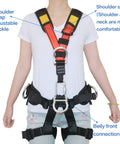Person wearing Climbing Safety Belt For Outdoor Tree Climbing, Adjustable Quick-Dry Nylon Harness With Sturdy D-Rings, High-Tension Stitching