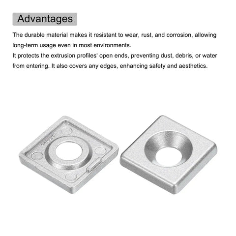 Ten Pack EU Standard T Slot End Caps for Aluminum Extrusion 7mm Diameter 20x20mm Silver Quick Fit Pro Grade