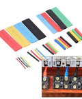 Solid Omabeta 164pc Heat Shrink Tubing Kit Durable Insulation Wrap For Electrical Wire Maintenance Polyolefin Assortment Sizes 1mm To 14mm Perfect For Solder Joints And Wiring Projects, assorted tubes and wired terminal close-up