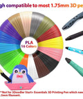 Vibrant 16 Color PLA Filament Pack For 3D Pens 160 Feet Total 10 Feet Per Color displayed with compatible pens.