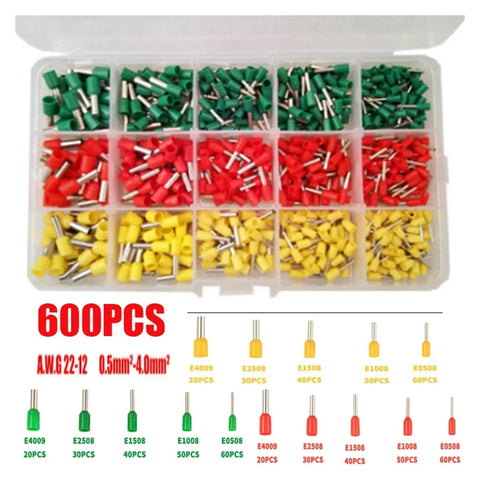 Get The Ultimate Wire Ferrule Kit With 600 Pieces Of Crimp Terminals And Connectors For Electrical Repairs On 22 To 12 AWG Cables Perfect For DIY Pros Who Need Quality Tools That Rock. Assorted ferrule kit, plastic box, 22-12 AWG, metal terminals