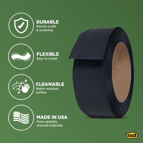 4 Inch Dry Back Vinyl Wall Base 60 Foot Roll Black Flexible Cove Base Molding For Floors And Baseboards with durability icons