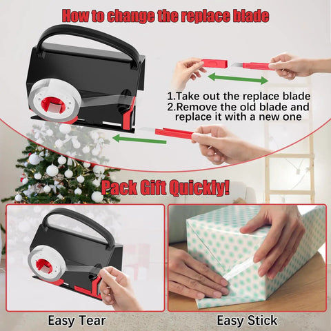 How to change the replace blade on 2 Pack Kickass Wrapping Paper Cutter And Tape Dispenser Set for easy gift wrapping.