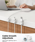 8 Pack Cord Organizer With 1s Spring Lock Cable Clips for desk, cables neatly held with adhesive clips, wire management in use