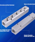 5 Way 7 Port Aluminum Pneumatic Manifold Air Distribution Block With G1/2 Inlet Ports And G1/4 Inch Output silver finish