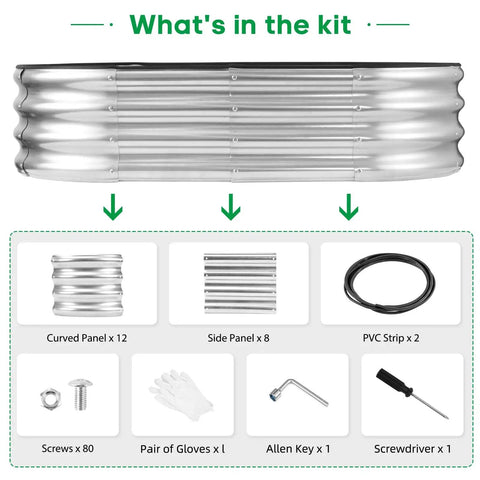 Raised Garden Bed Kit With Galvanized Planter Boxes 2 Pack 4x2x1ft Easy Assembly Outdoor Garden Bed For Veggies Fruits And Flowers Includes Gloves Wrench And Galvanized Nuts And Bolts showing kit contents