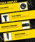 Details of Pack Of Three Hundred Eight By One And A Quarter Inch Black Knurled Wood Screws With Free T25 Bit Torx Star Drive Self Tapping
