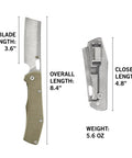 Flatiron Folding Pocket Knife Cleaver With 3.6 Inch D2 Steel Blade Desert Tan EDC Knife size chart and weight description
