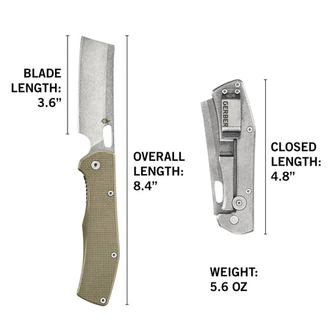 Flatiron Folding Pocket Knife Cleaver With 3.6 Inch D2 Steel Blade Desert Tan EDC Knife size chart and weight description