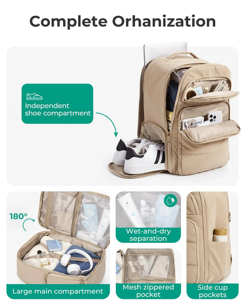 35L Travel Backpack For Women That Fits Under The Seat As A Personal Item, 17.3 Inch Carry-On Size, 180 Degree Lay Flat, TSA Ready