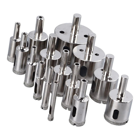 Jiawu 15 Piece Universal Hole Saw Kit With Emery Drill Bits For Cutting Ceramic Tiles Glass And Hard Surfaces Effortlessly Made Simple, assorted sizes