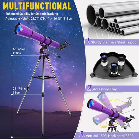 Dope High Powered Refractor Telescope For Adults With 90mm Aperture And 1000mm Focal Length 500x Magnification on adjustable tripod