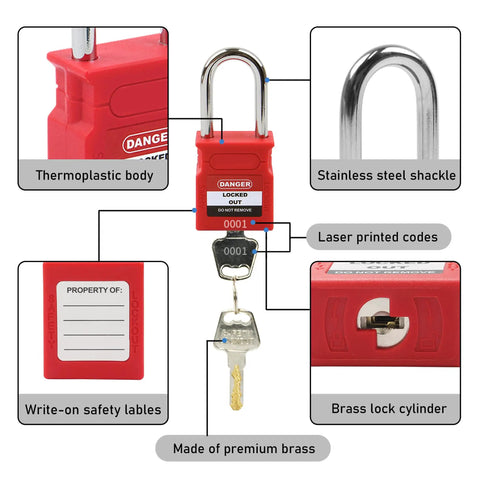 Five Pack Heavy Duty Lockout Tagout Safety Padlocks Built Tough With Keyed Different Cores OSHA Compliant Nylon Shell And Secure Steel Shackle For No Fuss Job Site Security