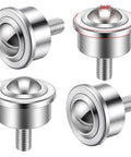 Heavy Duty 1 Inch Steel Ball Transfer Roller Casters 4 Pack With Threaded Stem, showing swivel mechanism and steel finish.
