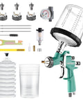 Lightweight Pro Lvlp Spray Gun Kit Smooths Automotive Paint Jobs While Saving You Serious Cash And Killing The Overspray For Crisp Shop Finishes All Day Long, showing gun, tips, cups, and air filter.