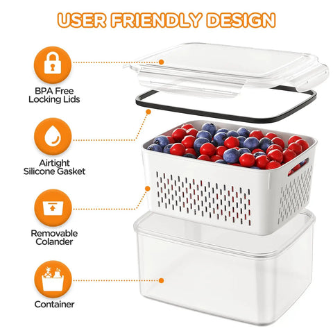 5 Pack Leakproof Produce Containers With Removable Colanders Slick Fridge Organizer Bins Built To Keep Berries Greens And Meat Fresh Longer Tight Seal Quick Rinse Kitchen Game Changer