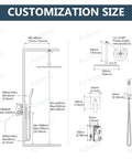 Installation diagram for Ceiling Mount Shower System with Rain Head and Handheld Spray, dimensions and components shown.