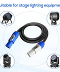 Beefed-Up Heavy Duty 12AWG 3-Pin AC Power Extension Cable for stage lighting with IP65 waterproof feature, 3ft length