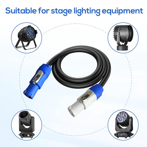 Beefed-Up Heavy Duty 12AWG 3-Pin AC Power Extension Cable for stage lighting with IP65 waterproof feature, 3ft length
