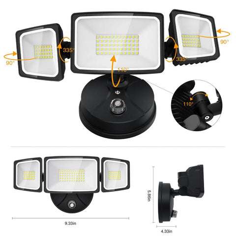 Rugged 80W Dusk To Dawn Outdoor Flood Lights Pumping Out 8000 Lumens IP65 Waterproof 3 Adjustable Heads 6500K Cool White LED Security Bulb For Garage Patio And Yard