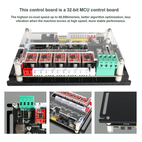 4 Axis GRBL CNC Controller Board For Engravers with visible circuit components and USB Type C port, showcasing connectors and buttons.