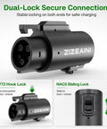 Tesla To J1772 Charging Adapter For Electric Vehicles Brings 48 Amp 240 Volt Juice Straight To Your Car Plug And Go Design Makes Highway Adventures A Snap Hassle Free Connector showing dual-lock secure connection.