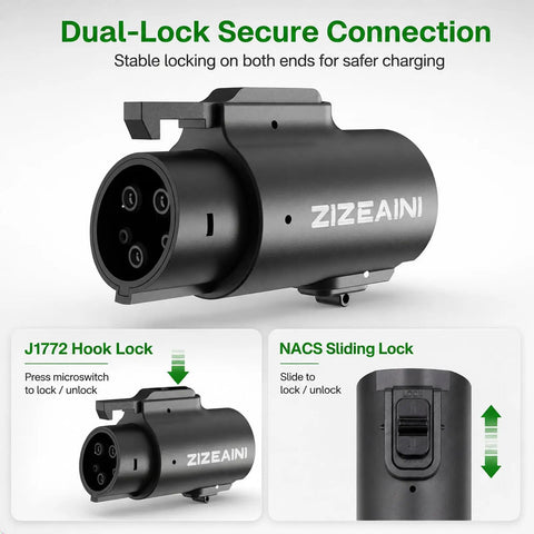 Tesla To J1772 Charging Adapter For Electric Vehicles Brings 48 Amp 240 Volt Juice Straight To Your Car Plug And Go Design Makes Highway Adventures A Snap Hassle Free Connector showing dual-lock secure connection.
