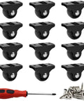 12 Pack 1 Inch Rigid Fixed Non Swivel Caster Wheels With Metal Top Plate For Furniture Black, 5 Kg Load Per Wheel, Includes Mounting Screws And Screwdriver, Hard Plastic Wheels, Durable Furniture Casters