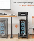 Boss Level Adjustable PC Tower Stand With Charging Station fits 23-28 inch towers under desk, dual 120V sockets, USB ports