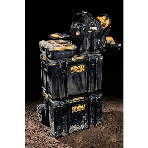Stacked ToughSystem Two Point Zero Compact Tool Bag With Over 25 Pockets Double Sided Access Front Bungee Cord Waterproof Base