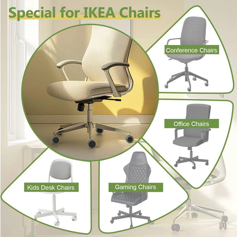Roll Smooth Two Inch Office Chair Wheels Replacement For Ikea Chairs With 10 Mm Stem And 7/8 Inch Length shown on various chair styles.