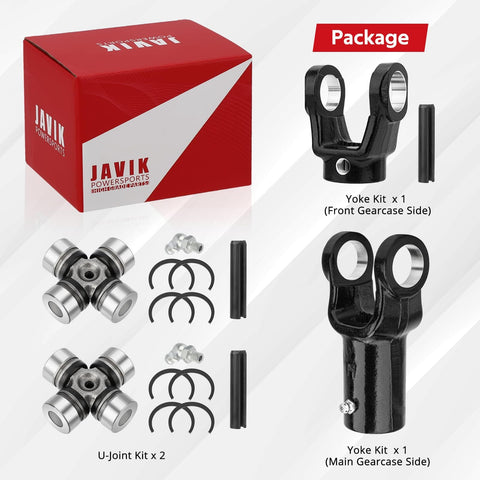 Front Prop Shaft Yoke And U Joint Set Two Sides For Polaris Ranger 400 500 570 700 800 900 1000 Diesel Hst Etx Replacement Upgrade For Atv And Utv Drivetrain package showing yokes and u-joints