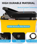 Air Hydraulic Foot Pump For Bead Breaker, 10,000 PSI, aluminum reservoir, pressure valve, muffler, hose, auto shop tool