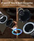 Quick Connect Magnetic Dust Collection Kit for 4 Inch And 2.5 Inch Hoses shown linking to woodworking tools with magnetic rings.