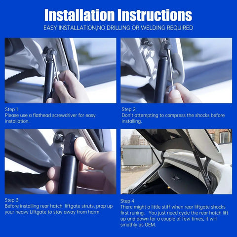 Installation instructions for Heavy Duty Rear Hatch Shock Struts And Tailgate Lift Supports For 2010 2014 Subaru Legacy Outback Wagon.