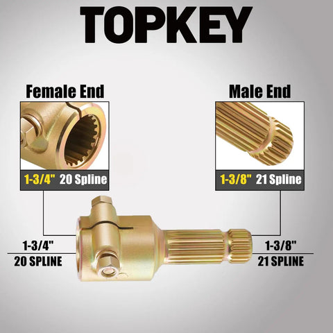 Heavy Duty Pinch Bolt PTO Adapter Reducer Swaps 1-3/4 20 Spline Female Down To 1-3/8 21 Spline Male, detailed view of spline ends.