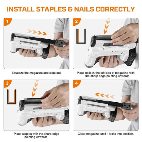 Instructions for using 20V Cordless Brad Nailer And 18 Gauge Stapler Combo Featuring No Jam Design And Rugged 2.0Ah Battery.