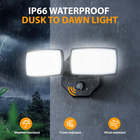 Rock Steady Hardwired Led Flood Light Dusk To Dawn Sensor Ip66 Waterproof 3200 Lumen Auto On Off Energy Efficient Outdoor Security No Plug No Hassle Mount For Driveway Backyard