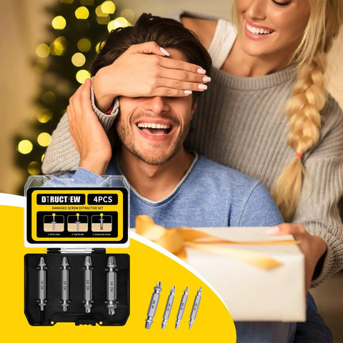 Stripped Screw Extractor Set 4PCS M2 Steel Broken Bolt Remover Easy Out Reverse Drill Bit Tool shown in packaging