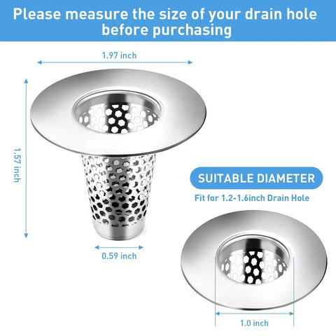 Premium Stainless Steel Bathroom Sink Drain Strainers Two Pack Conical Hair Catcher Porous Drain Filter Fits 1.2 To 1.6 Inches Cuts Down On Gunk For Solid No Hassle Performance
