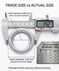 60 Piece Rigid Conduit Reducing Washer Kit Three Quarters To Half Inch One Inch To Three Quarters Inch And One Inch To Half Inch Zinc Plated Steel Knockout Reducers For Electrical Outlet Boxes Must Have Pro Grade Electrical Hardware with caliper showing dimensions