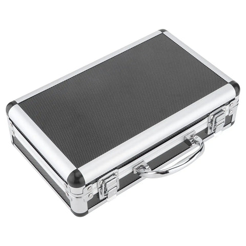 Real Deal Digital Vibration Meter With Dead Accurate Piezoelectric Sensor Handheld Portable Industrial Vibrometer Analyzer and Data Logger Featuring Crisp LCD Panel For Tracking Speed Acceleration And Displacement Measurements On The Fly in a durable black case with silver accents.